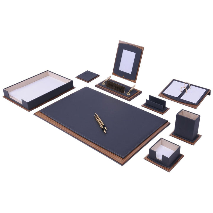 Gray 11-Piece Faux Leather Office Desk Set by Star with Single Document Tray, Large Pad and Photo Frame