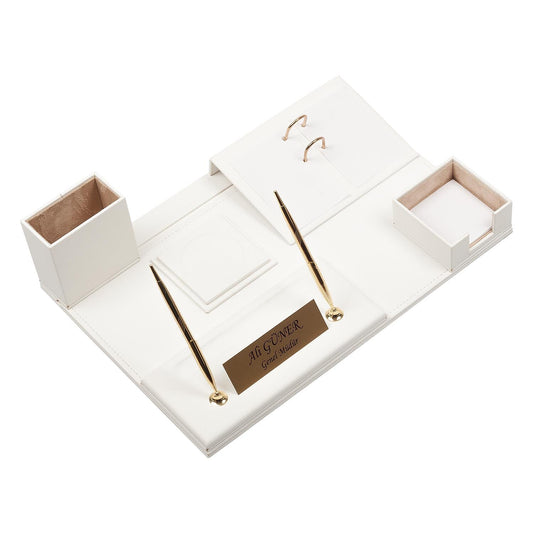Luna Leather Desk Set 9 Accessories White