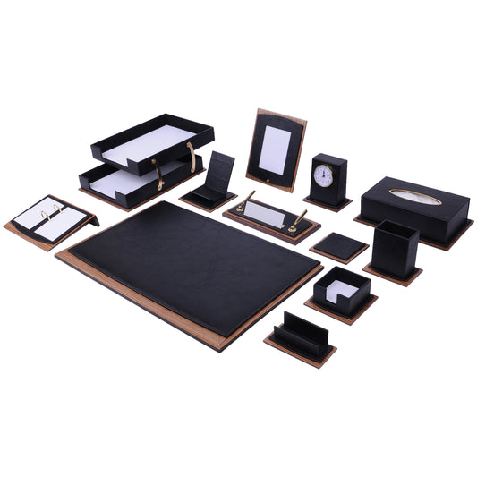 Star Luxury White Leather Desk Set 14 Pieces With Double Document Rack