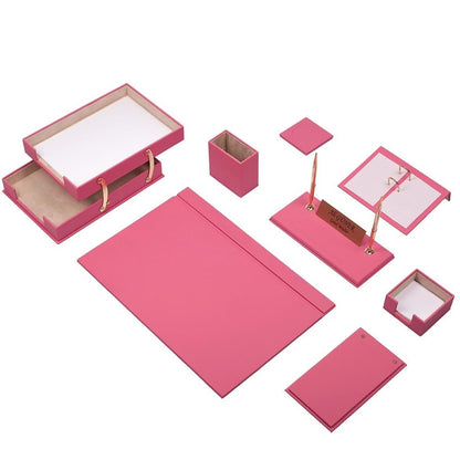 Set da scrivania Luna in pelle con 10 accessori rosa e doppio portadocumenti
