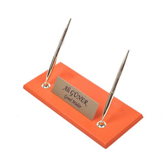 Luna - Conjunto de escritorio naranja de 10 piezas en cuero sintético con placa personalizada, soporte de teléfono y bandeja doble – vista del producto 4
