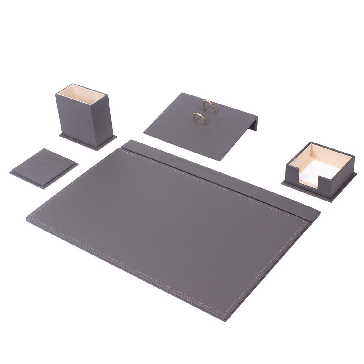 Luna 5-teiliges graues Schreibtischset aus Kunstleder