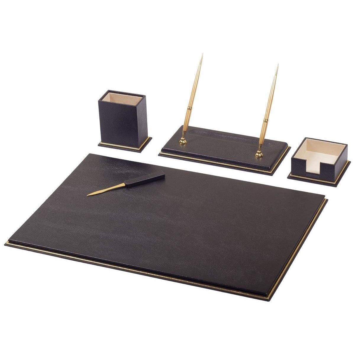 Genuine Leather Desk Set 5 Piece Luxury Office Organizer Gold Trim Personalized