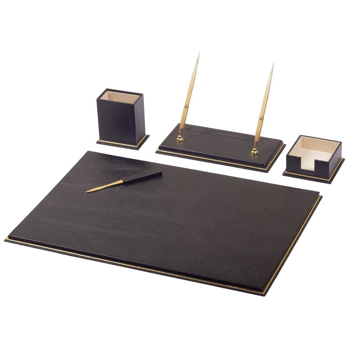 Genuine Leather Desk Set 5 Piece Luxury Office Organizer Gold Trim Personalized