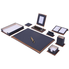 Star 11-Piece Brown Faux Leather Desk Set with Single Paper Tray, Two Ballpoint Pens and Personalized Nameplate