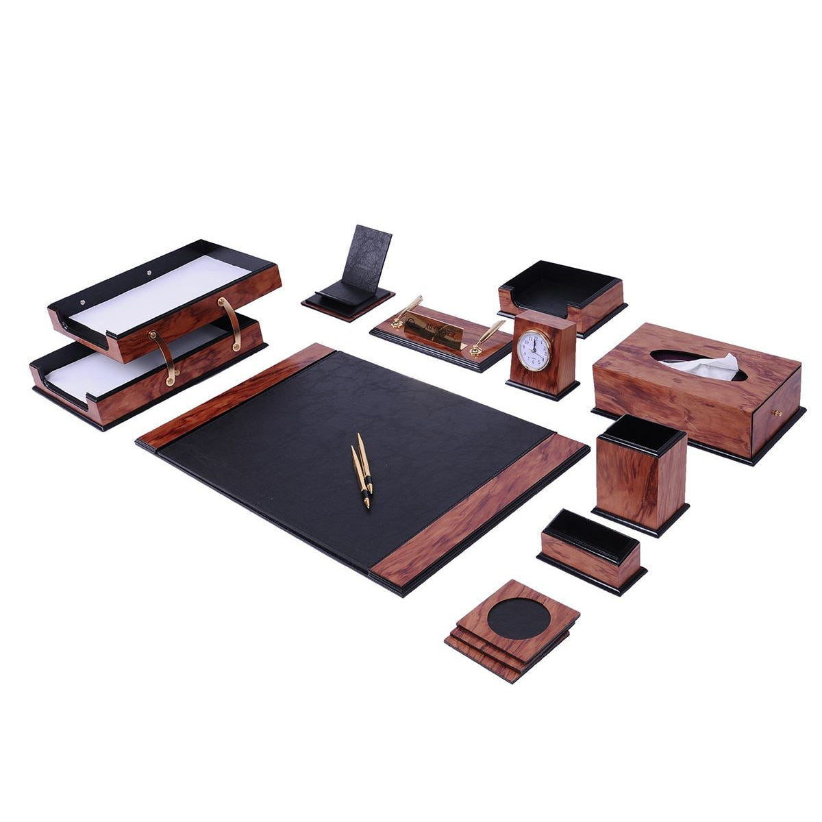 Prestige Premium Wooden Desk Set 14 Pieces With Custom Nameplate