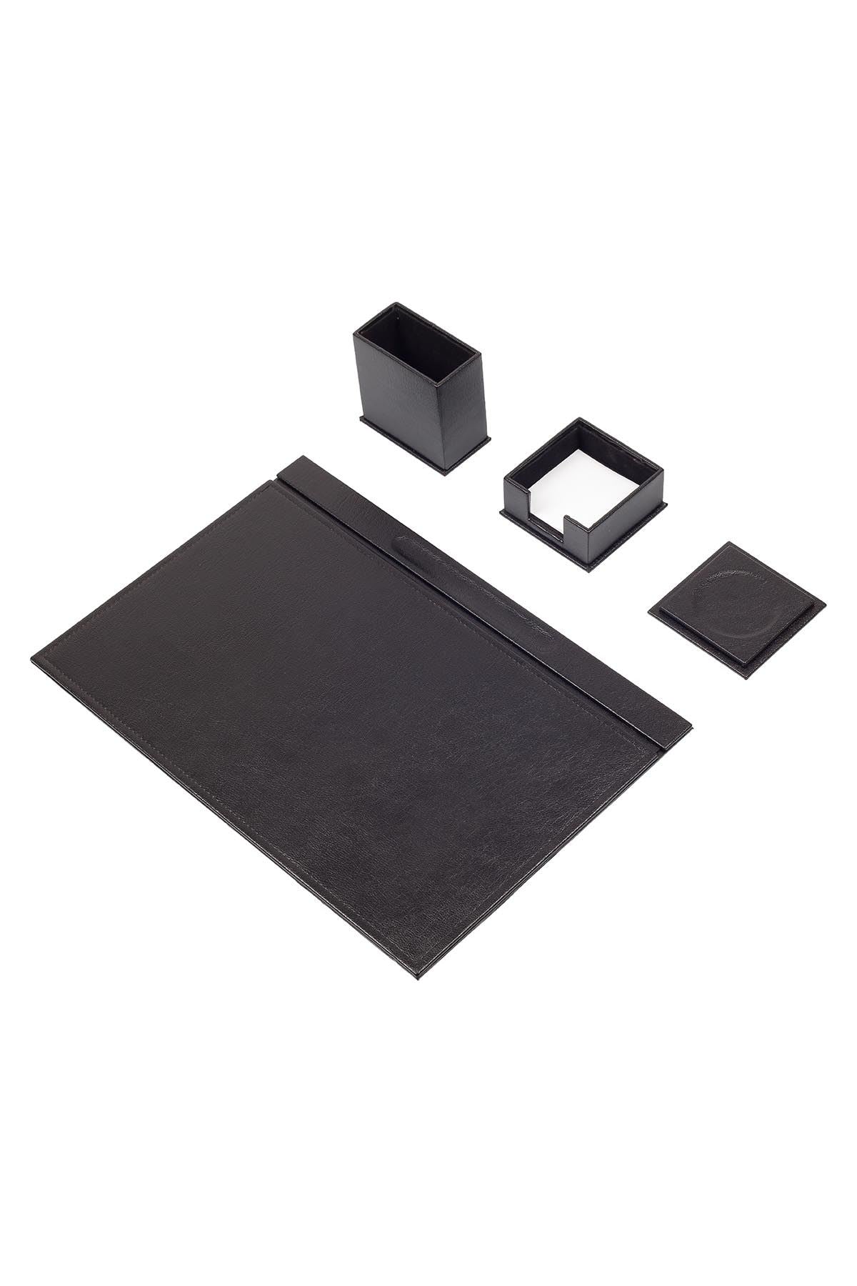 Luna - Set da scrivania grigio in similpelle da 4 pezzi con sottomano, portapenne, portamemo e sottobicchiere – vista del prodotto 6
