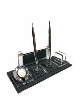 Placa de nombre de cristal para escritorio - negro con reloj – vista del producto 3