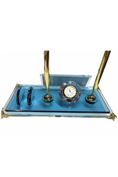 Placa de nombre de cristal para escritorio - azul con reloj – vista del producto 2