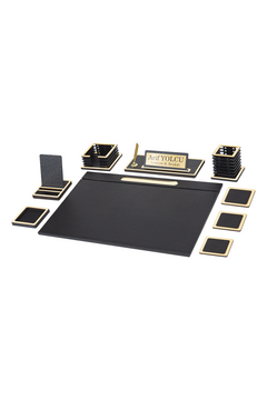 Vesta - Set accessori da scrivania nero da 11 pezzi con targhetta personalizzata, una penna e tre sottobicchieri – vista del prodotto 1