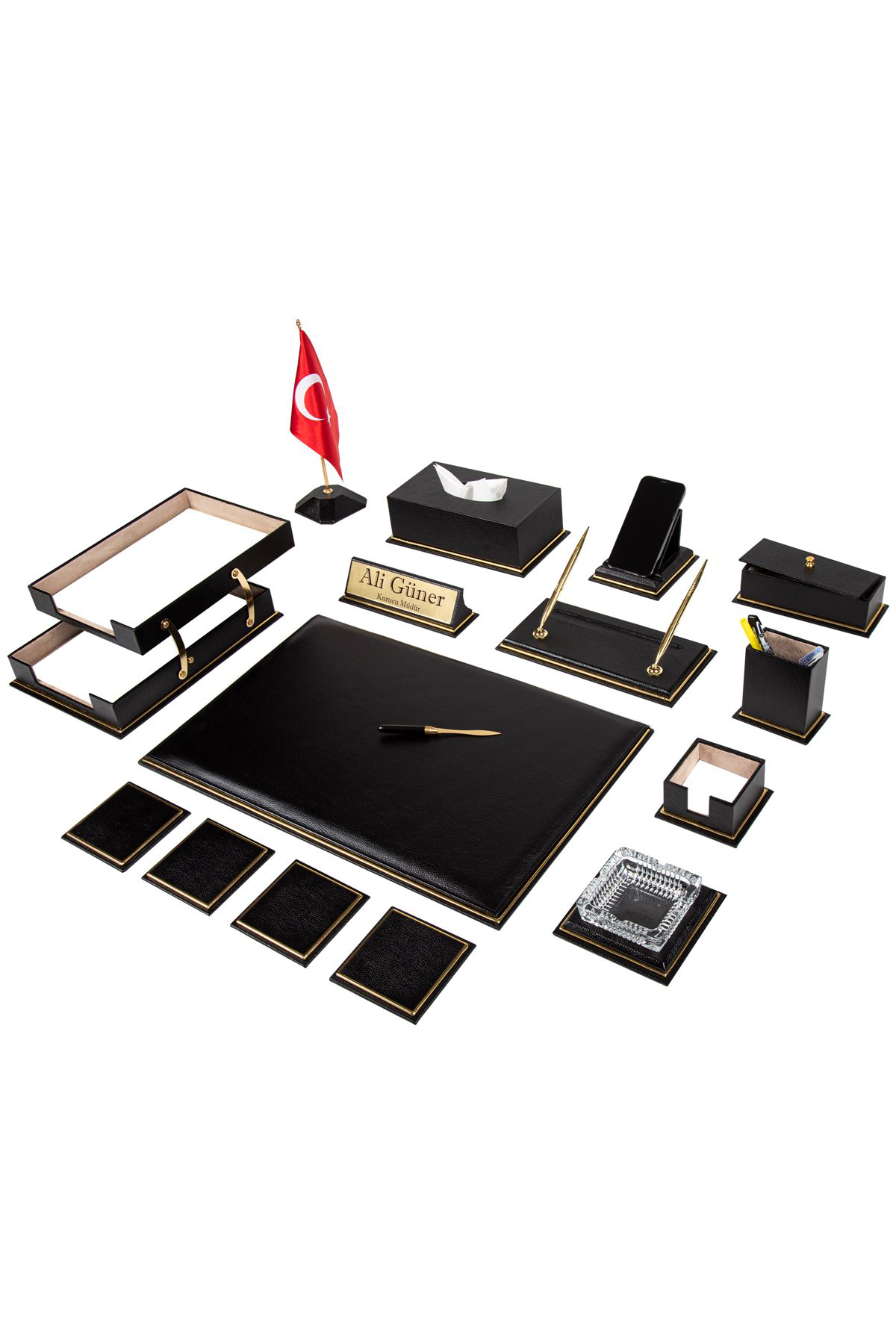 Complete executive leather desk set