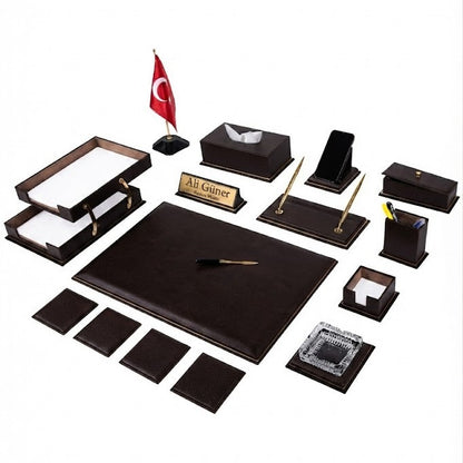 Luxury Genuine Leather Desk Set – 12 Piece Executive Office Collection