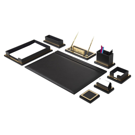 Pulsar Luxury Leather Desk Set – 10 Piece Executive Office Desk Organizer (Black)