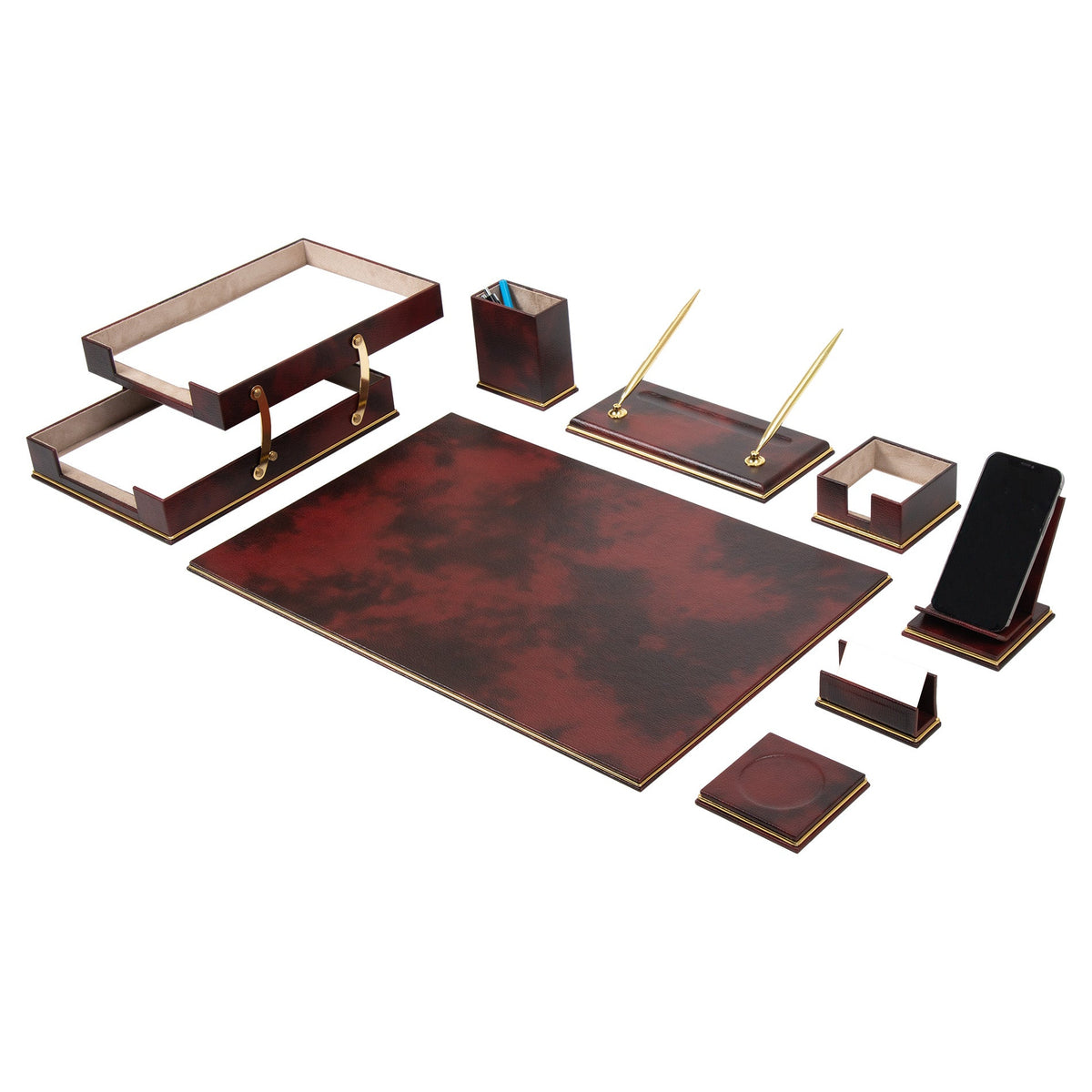 Cloud Luxury Leather Desk Set – 10 Piece Executive Desk Organizer (Gray)