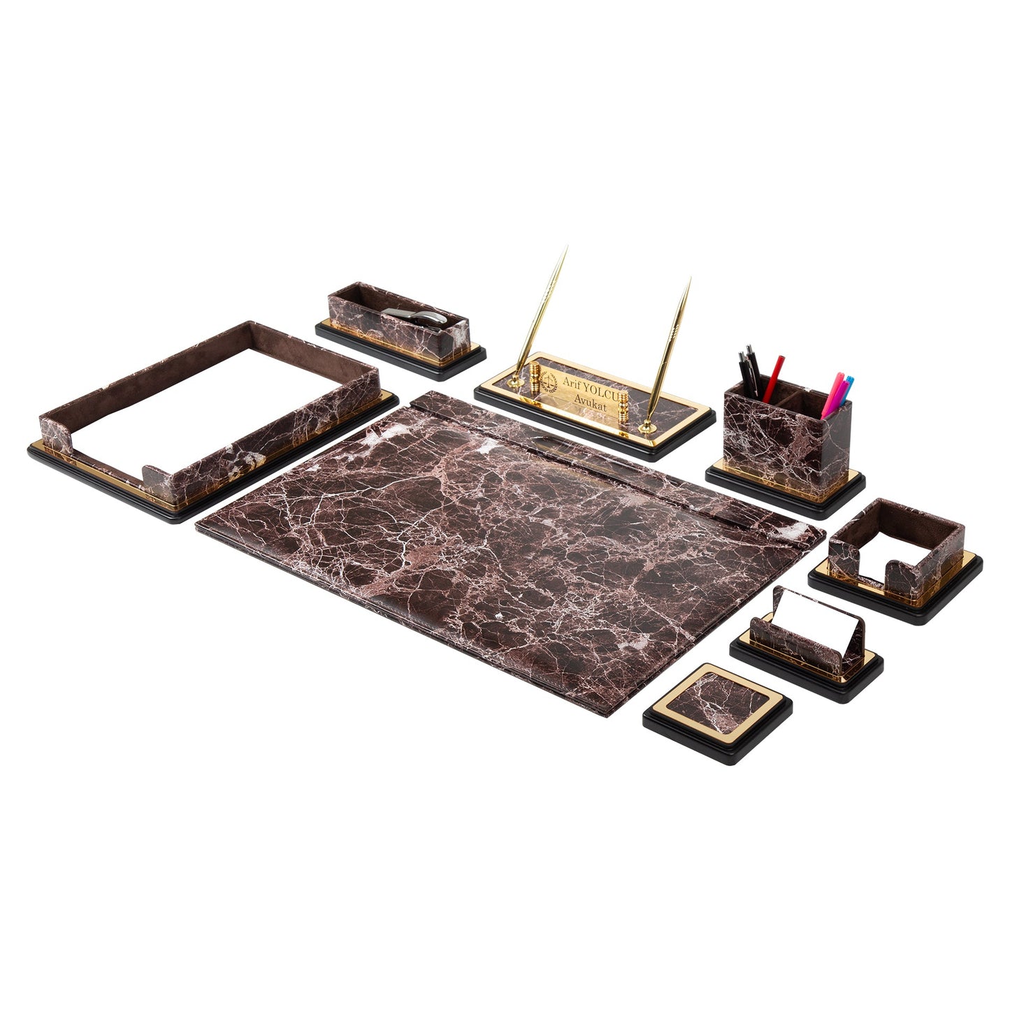 Pulsar Luxury Leather Desk Set – 10 Piece Executive Office Desk Organizer (Gray)