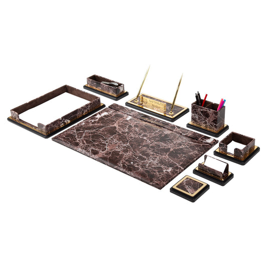 Pulsar Luxury Leather Desk Set – 10 Piece Executive Office Desk Organizer (Brown)