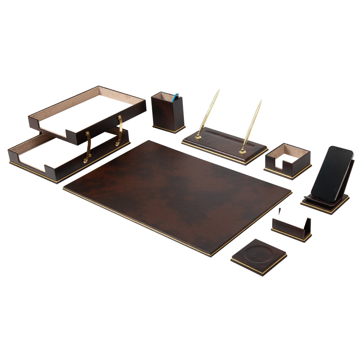 Cloud Luxury Leather Desk Set – 10 Piece Executive Desk Organizer (Gray)