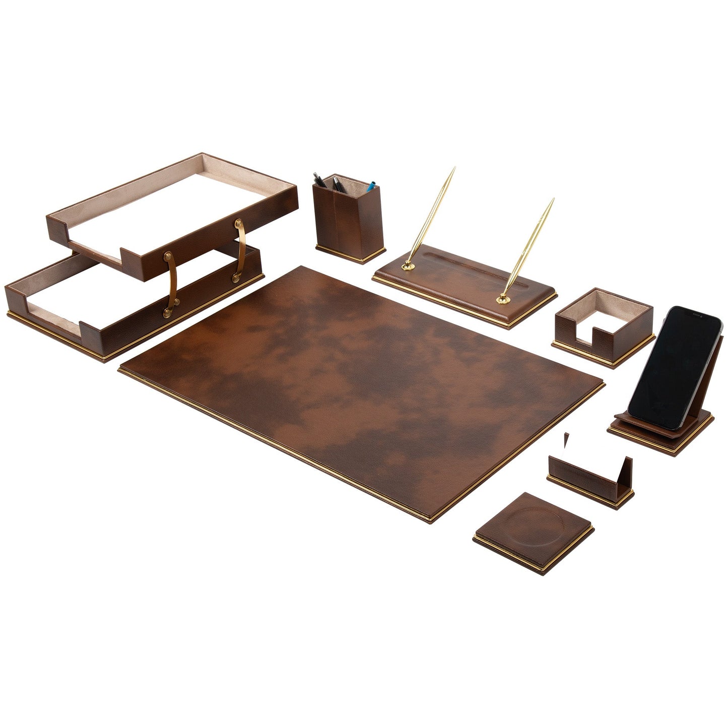 Cloud Luxury Leather Desk Set – 10 Piece Executive Desk Organizer (Gray)