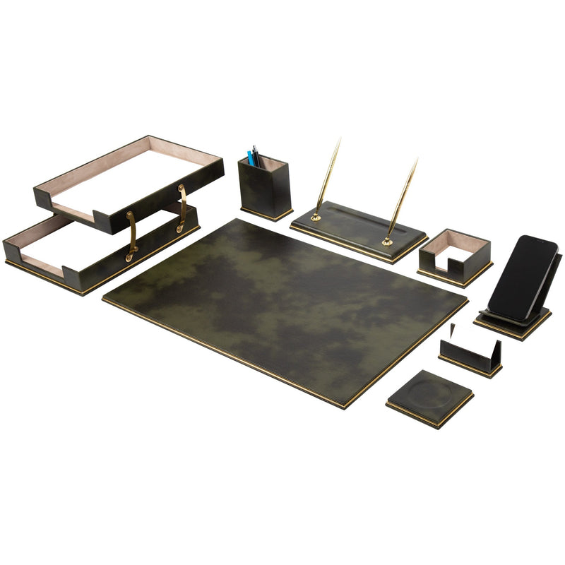 Cloud Luxury Leather Desk Set – 10 Piece Executive Desk Organizer (Green)