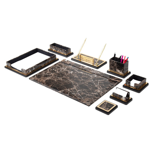 Pulsar Luxury Leather Desk Set – 10 Piece Executive Office Desk Organizer (Yellow)