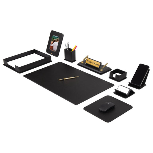 DORA Schreibtischset aus Leder – 11 Accessoires – Schwarz