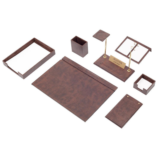 Luna Leder Schreibtischset 10 Accessoires Braun