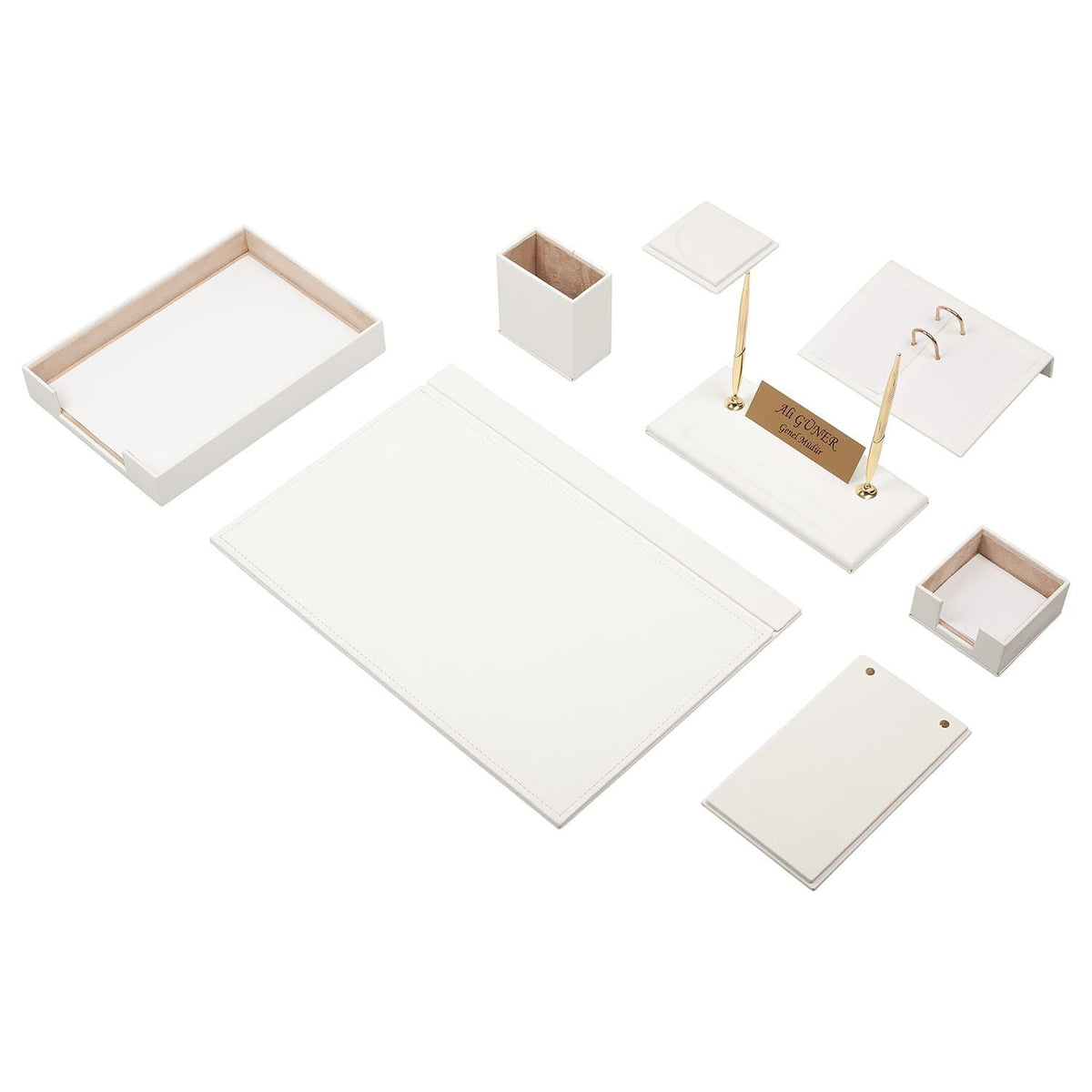 Set Luna Blanco de 10 Piezas en Piel Sintética con Placa Personalizada – vista del producto 1