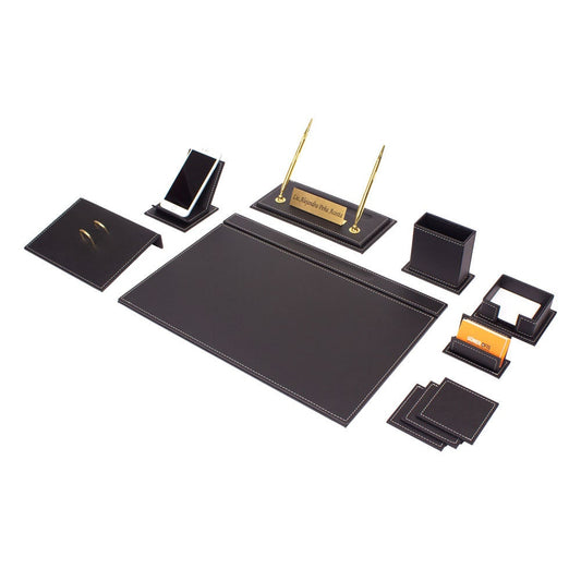 VEGA Schreibtischset aus Leder – 12 Accessoires – Schwarz