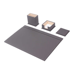 Luna - Set da scrivania grigio in similpelle da 4 pezzi con sottomano, portapenne, portamemo e sottobicchiere – vista del prodotto 1