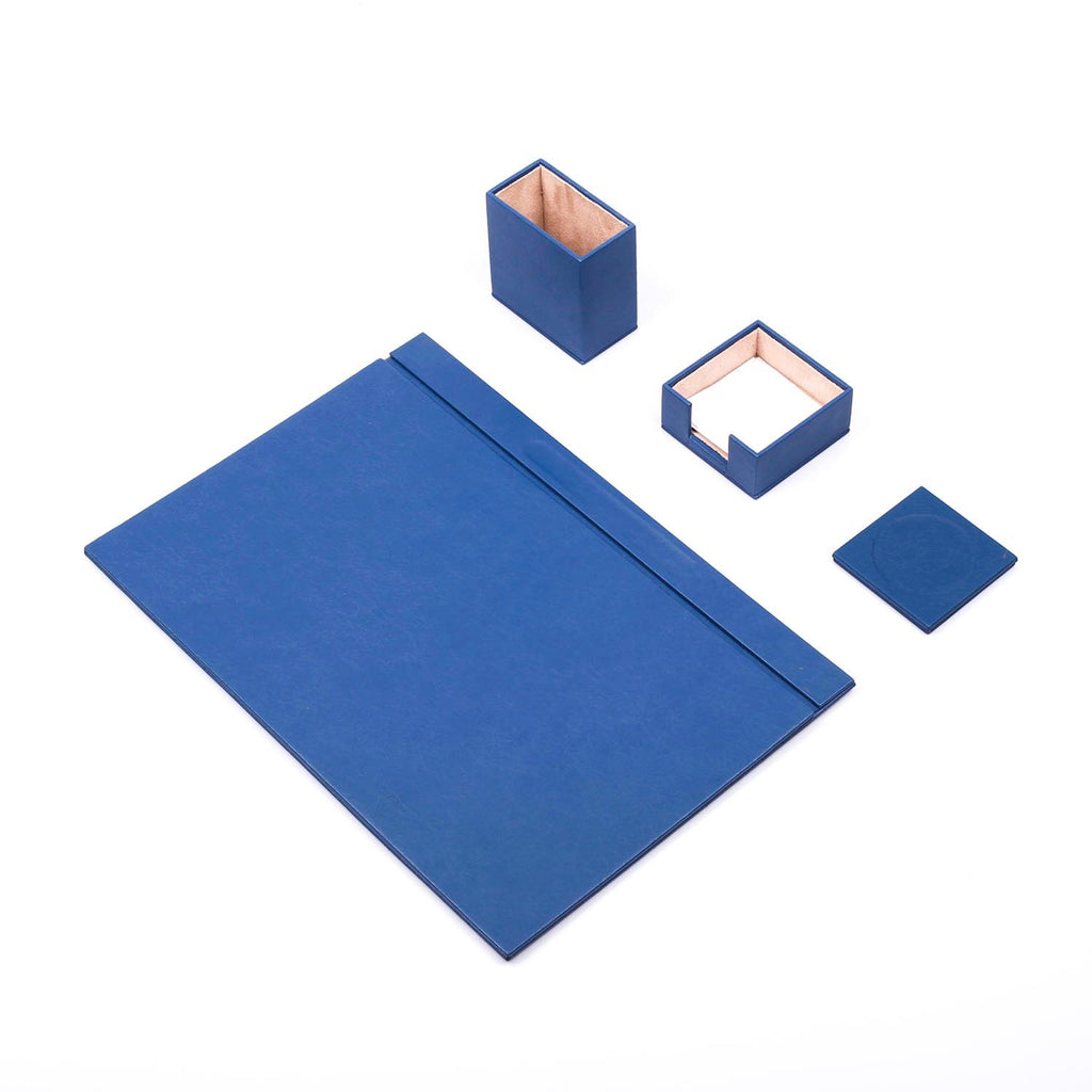 Luna Leather Desk Set 4 Accessories Blue