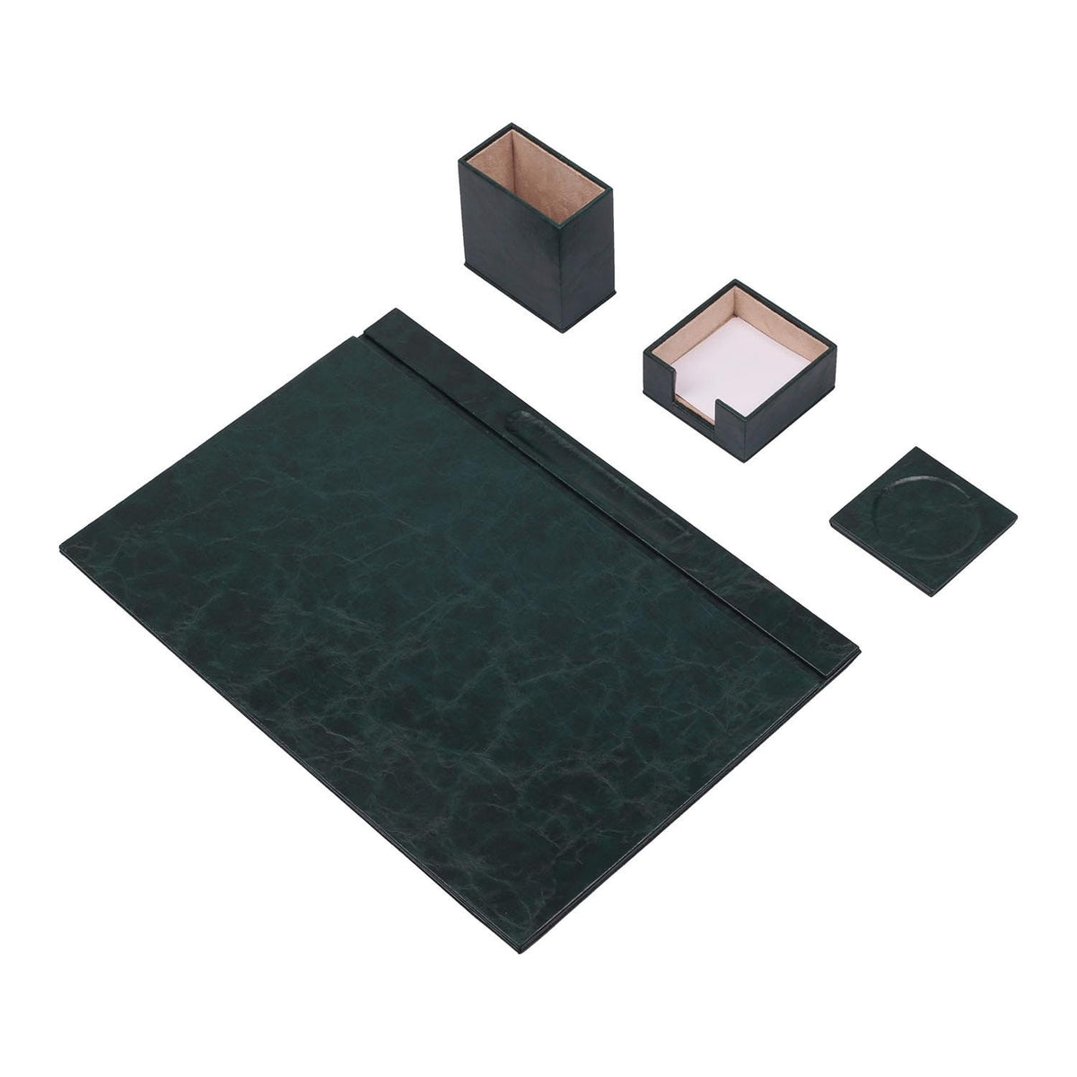 Luna Leather Desk Set 4 Accessories Green