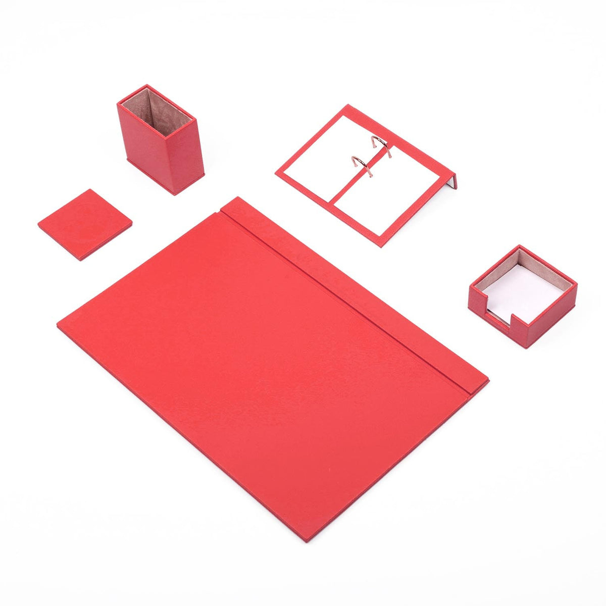 Luna Leather Desk Set 5 Accessories Red