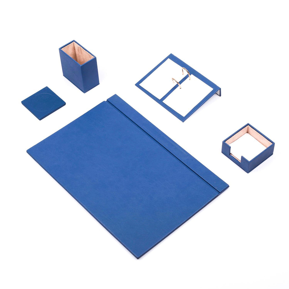 Luna - Set da scrivania blu in similpelle da 5 pezzi con portabiglietti e accessori da scrittura – vista del prodotto 1