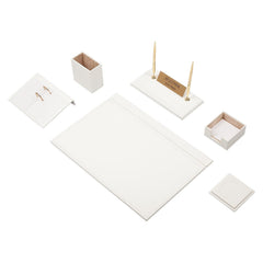 Set da Scrivania Luna Bianco da 8 Pezzi in Ecopelle con Targa Personalizzata – vista del prodotto 1