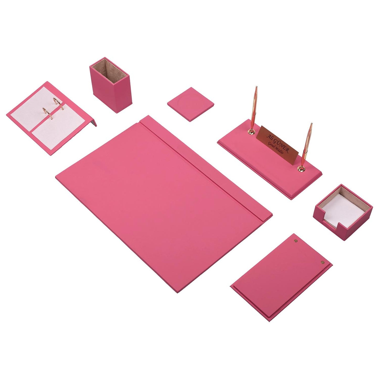 Set da scrivania in pelle Luna 9 accessori rosa
