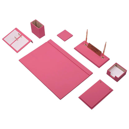 Set da scrivania in pelle Luna 9 accessori rosa