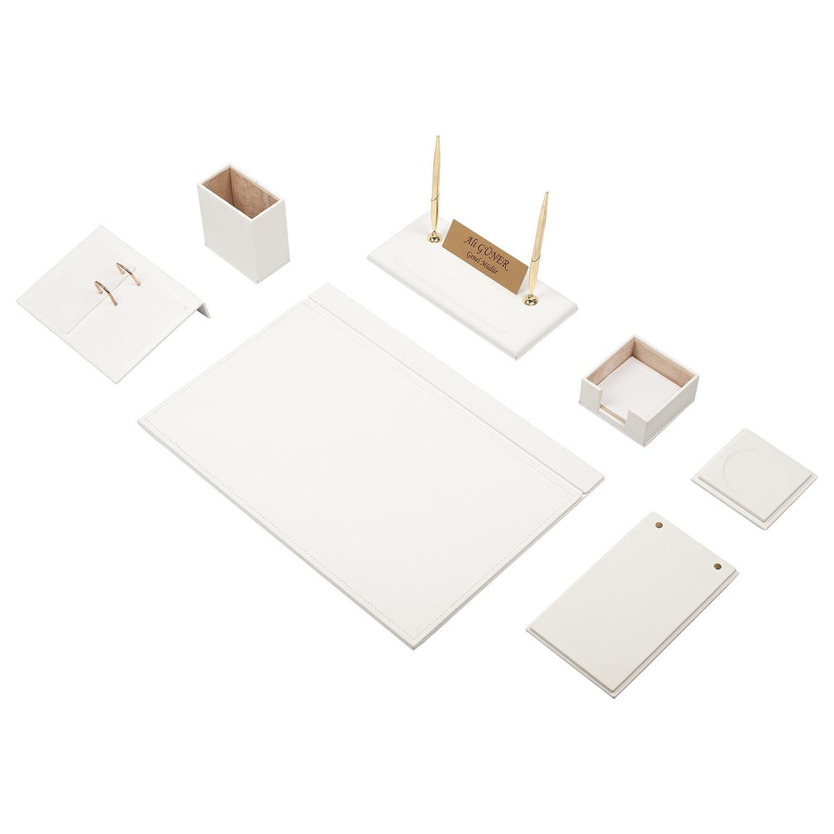 Luna 9-teiliges Executive-Schreibtischset aus Kunstleder – Produktansicht 1
