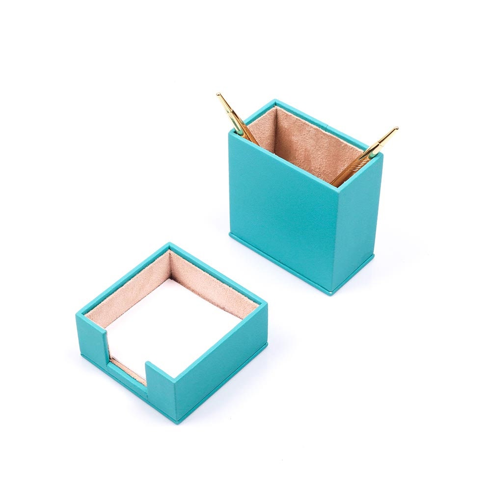 Luna Leather Desk Set 9 Accessories Turquoise