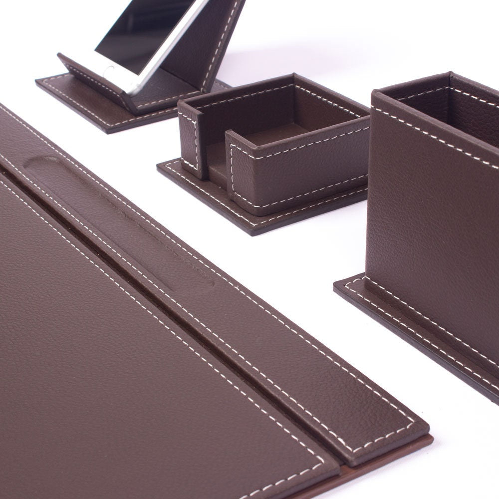 VEGA Leather Desk Set - 12 Accessories - Brown