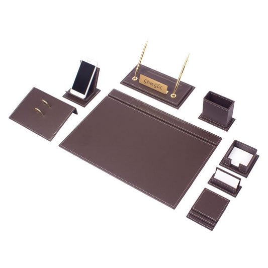 VEGA Schreibtischset aus Leder – 12 Accessoires – Braun