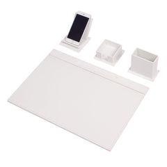Vega - Set da scrivania bianco in similpelle da 4 pezzi con cuciture bianche – vista del prodotto 1
