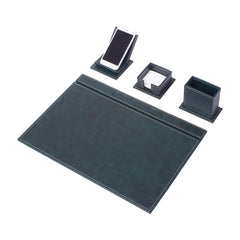 Vega - Set da scrivania verde in similpelle da 4 pezzi con cuciture bianche – vista del prodotto 1
