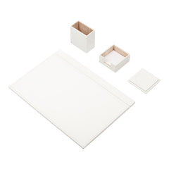 Luna - Set da scrivania bianco in similpelle da 4 pezzi con sottomano, portapenne, portamemo e sottobicchiere – vista del prodotto 1