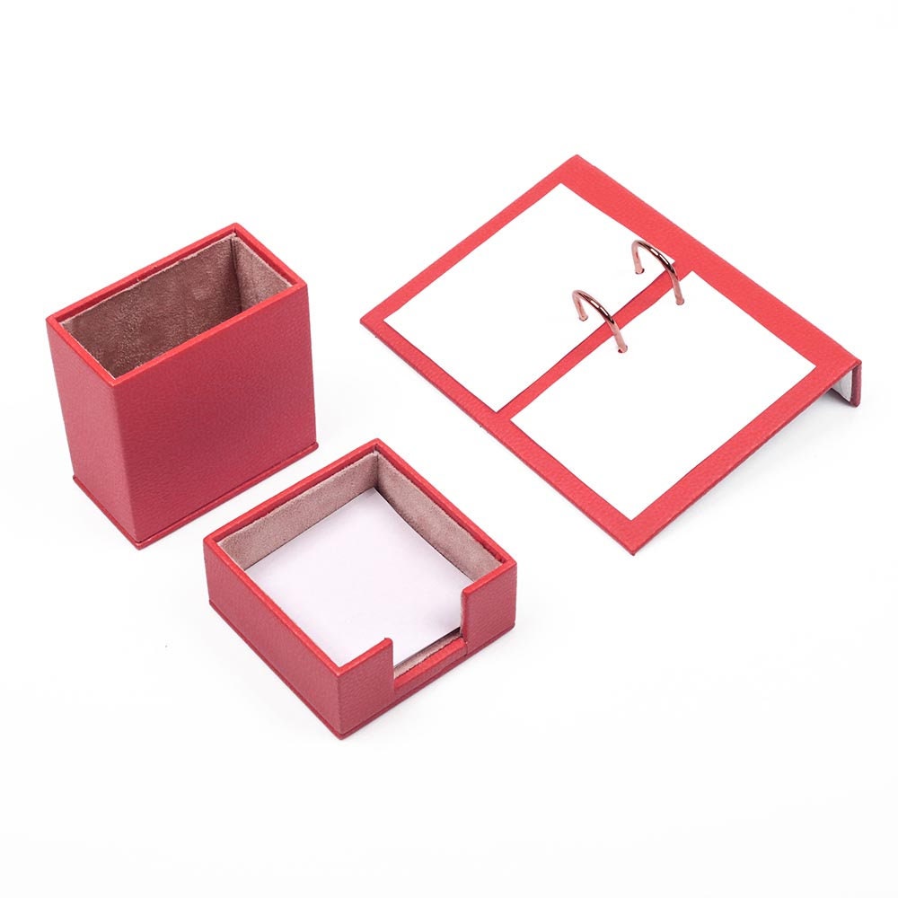 Luna Leather Desk Set 5 Accessories Red