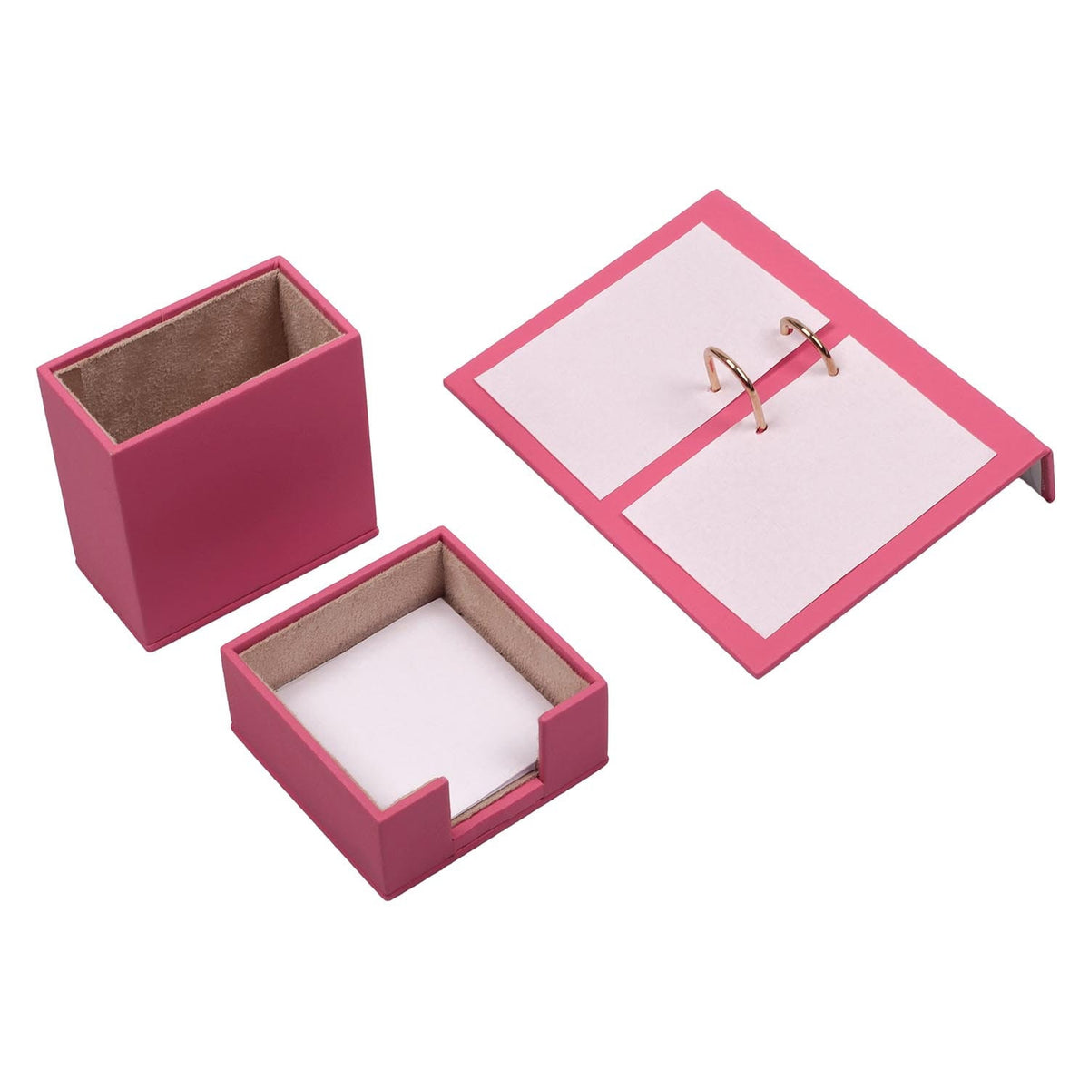 Luna Leather Desk Set 5 Accessories Pink