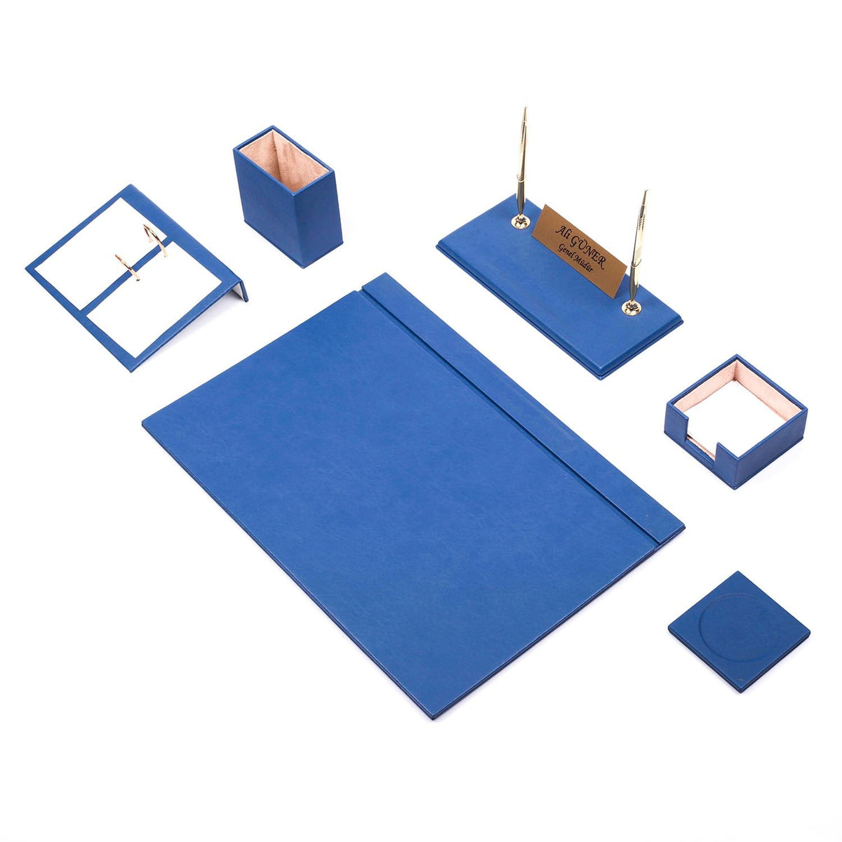 Set da Scrivania Luna Blu da 8 Pezzi in Ecopelle con Targa Personalizzata – vista del prodotto 1