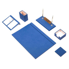Set da Scrivania Luna Blu da 8 Pezzi in Ecopelle con Targa Personalizzata – vista del prodotto 1