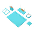 Luna Leather Desk Set 8 Accessories Turquoise