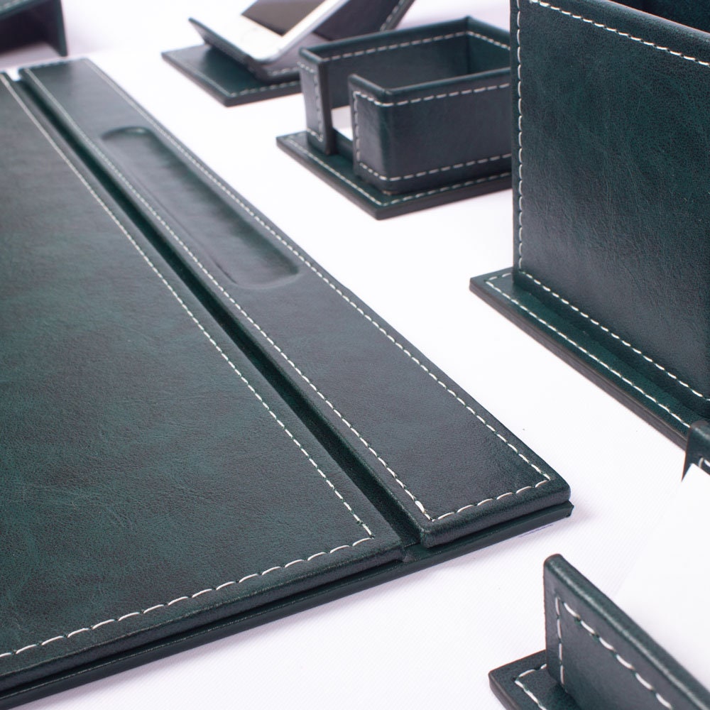 VEGA Leather Desk Set - 4 Accessories - Green