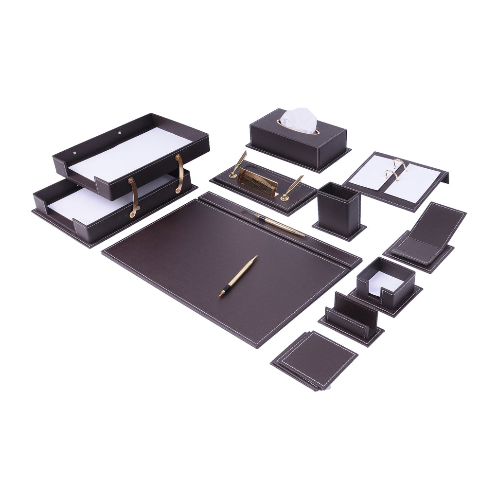 VEGA Leather Desk Set - 14 Accessories - Green